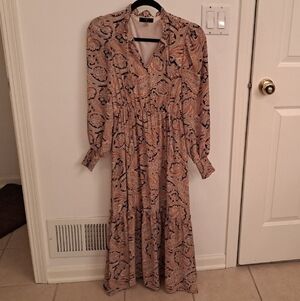 Tahari Paisley Print Dress in Black and Tan